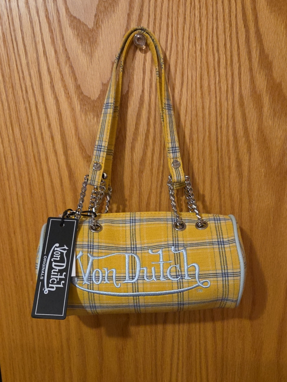 Von Dutch Yellow Plaid Mini Barrel Shoulder Bag